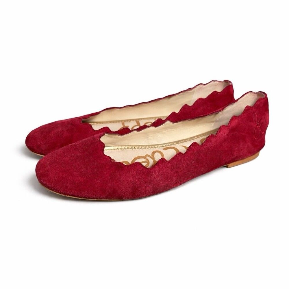 Sam Edelman Francis Ballet Flats Womens 9.5 Burgundy Suede Scalloped - Picture 3 of 9